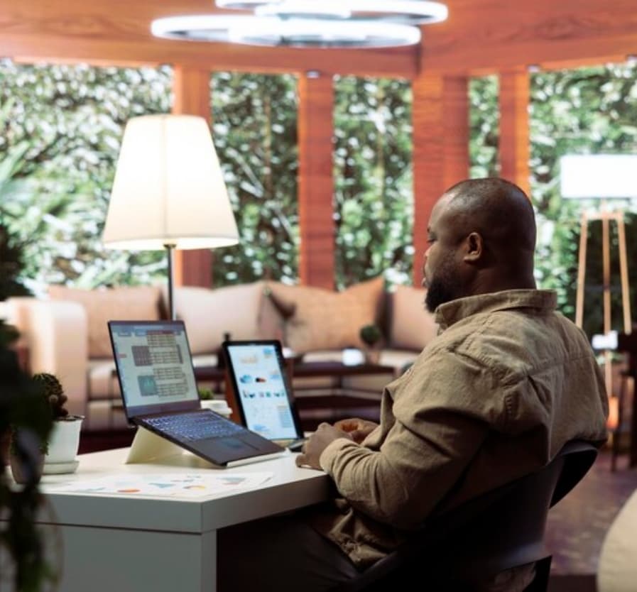 Professional using digital tools in a modern workspace